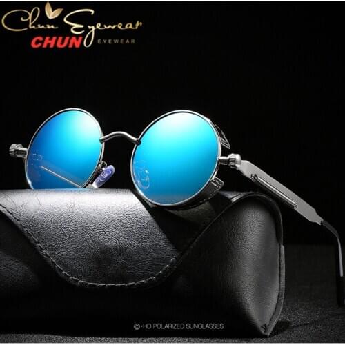 Metal Round Steampunk Sunglasses Men Women Fashion Glasses Brand Designer Retro Frame Vintage High Quality UV400 BM35 + Case