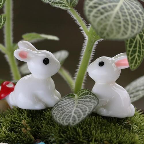 2pcs Lovely Miniature Mini Resin Rabbit Garden Fairy Ornament Flower Plant Pot Home Figurine Animal Decor
