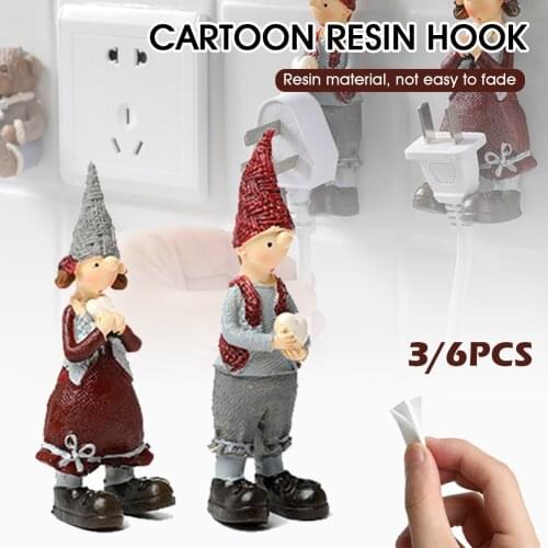 Cartoon Resin Socket Power Hook Storage Rack Creative Cute Adhesive Hook Plug Adhesive Bracket Shelves For Wall Desk Accessories