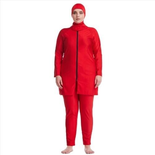 Plus Size Muslim Swimwear XL-6XL Islamic Swimming Bathing Suit Red Swimsuits Modest Clothing Burkini Sportswear Long Sleeve Lady