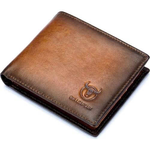 Top Quality Real Cowhide Wallet For Men Gradient Leather Card Holder Money Clips Retro Fashion Coin Purse Short Wallets Trendy