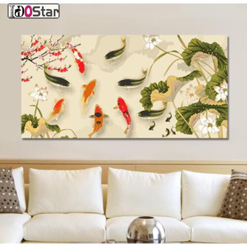 60x120cm DIY Painting By Numbers animals Large Size 9 fish playing in the water Acrylic Paint On Canvas Modern Wall Home Decors