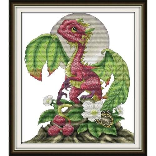 Raspberry dragon cross stitch kit aida 14ct 11ct count print canvas cross stitches needlework embroidery DIY handmade