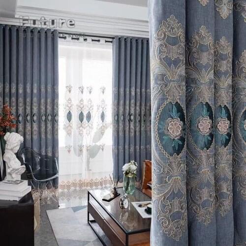 2021 New Thick Cashmere Chenille Embossed Embroidered Curtain Fabric, Living Room Bedroom Villa Without Hollow Curtain