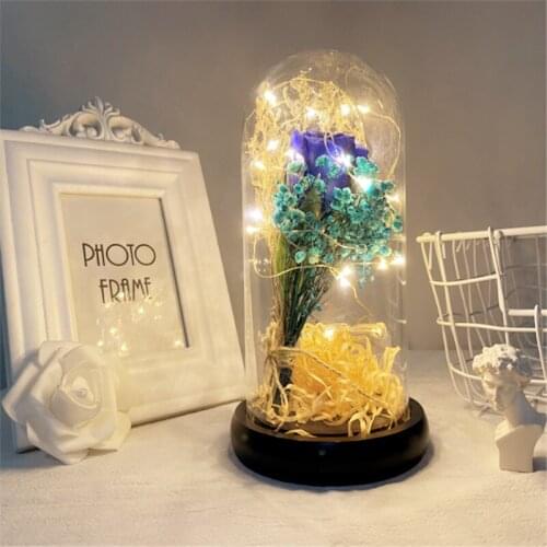 Novelty Christmas Valentine gifts for Home Decor Glass Cover Dried Sea Lavender Gypsophila Flower Immortal Eternal Rose Light