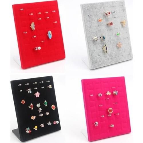 New 50 Positions Rings Display Stand Earrings Holder Storage Rack Shelf Plate Organizer Rose Red Velvet Case Jewelry Packaging