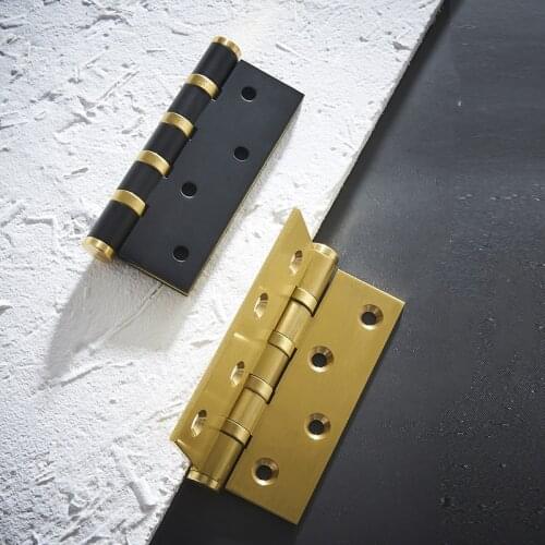 One Piece Solid Copper Hinges Brass 4 , 5 Inch Solid Wood Door American Heavy Entry 4BB Bearing Black Mute Hinges with Screws