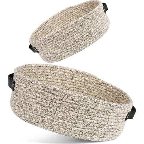 Woven Basket Baby Basket Cotton Rope Basket with Leather Handle,Baby Gift Basket Handmade