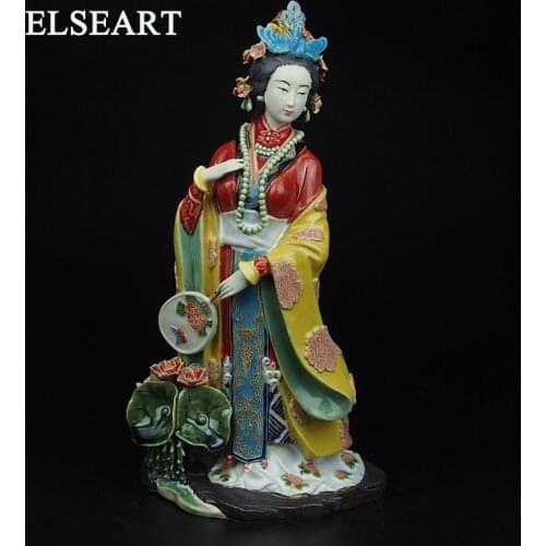 Retro Red Mansionsgorgeous chinese lady Jia yuanchun ceramic ornaments sclupture figure statue for home decoration