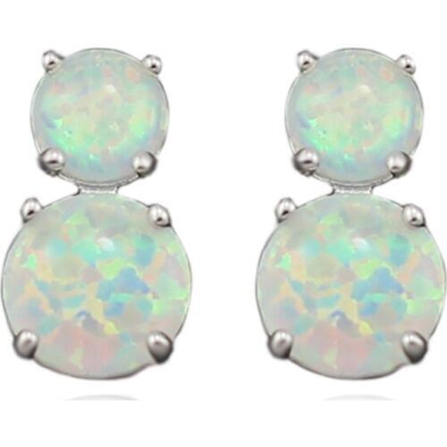 Created White Fire Opal Fashion Style Stud Earrings for Girls Women 14mm OE175
