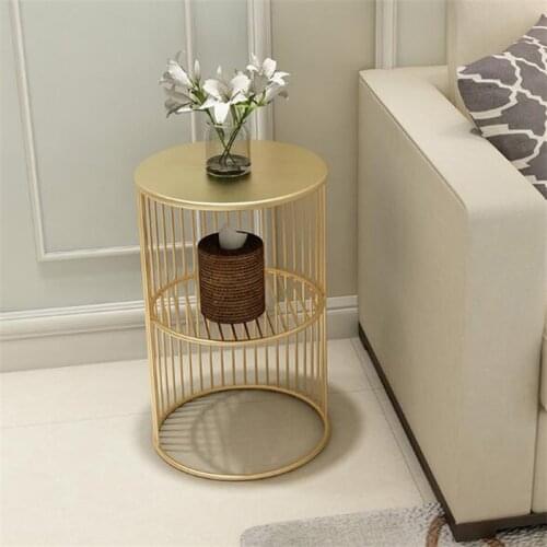 Nordic Simple Golden Iron Coffee Table Living Room Minimalist Bed Marble Small Table Sofa table with Shelf Rack Storage