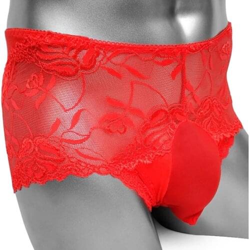 Lace Sissy Pouch Panties See Through Mesh Floral Lace Sexy Mens Boxer Shorts Bulge Pouch Underwear Male Lingerie
