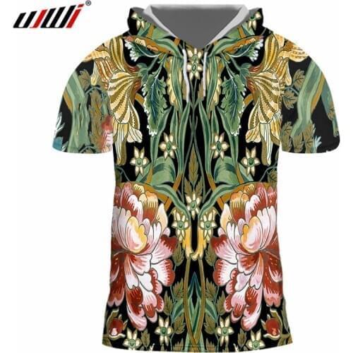 UJWI Fashion Man Hooded Tshirt 3D Flower Leaf Plant Funny Streetwear Mens Tee Shirt Whole Body Printing Oversized T-shirt