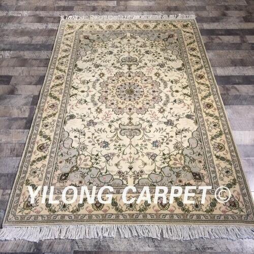 Yilong 4'x6' handknotted oriental home decoration floral wool silk rug traditional wool carpet tiles (WY2086S4x6)