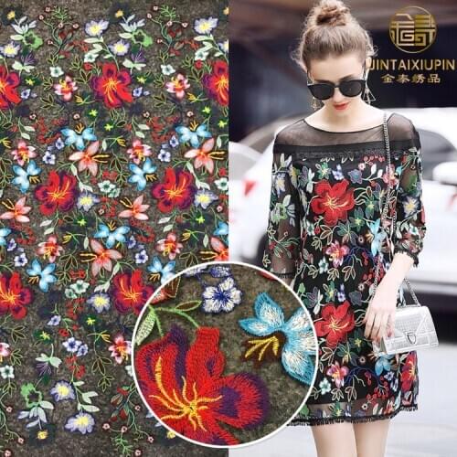 Womens dress lace fabric heavy embroidery fabric color cotton gauze embroidery water soluble fabric