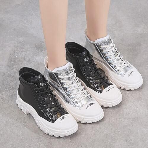 2019 Women Flat Platform Ankle Boots Spring Boot Black Lace Up Black Medium Creepers Shoes Fashion Party Footwear X15-21