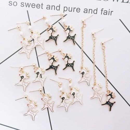 Sika Deer Long Tassel Earrings Fashion Cute Pearl Pink Deer Alloy Earrings Female Trendy Personalized Jewelry Accessories Gift