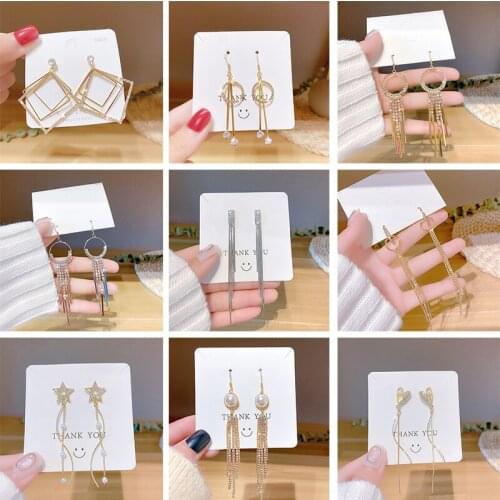 S925 Silver Needle Style Tassel Earrings for Women Long Simple Stars Diamonds Pearl Shape Earrings