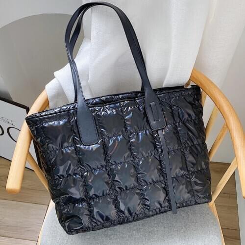 Handbags Women 2020 Cotton Feather Down Bag Tote Designer Sac Femme Bolso Baguette Winter Soft Shoulder Big Waterproof Sport New