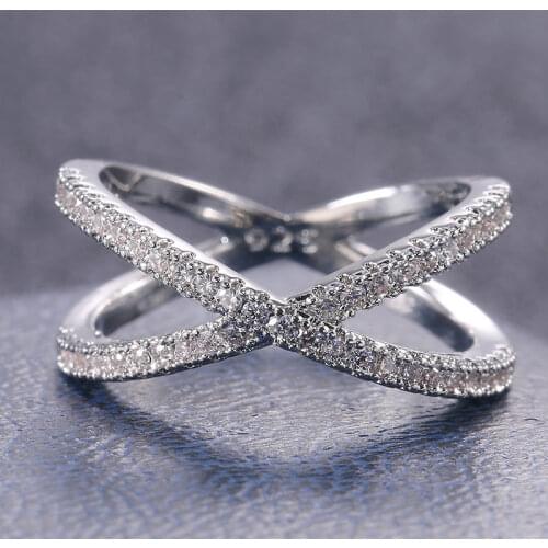 New Design X Shape Cross Rings For Women Fashion Silver Plated Couple Wedding Rings Micro Paved CZ Crystal Rings Luxury Jewelry