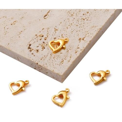 18K Gold 1-4Pcs 9x13mm Heart Shape Lobster Clasp Copper Hooks For DIY Jewelry Making Necklace Bracelet Findings Accessory 048