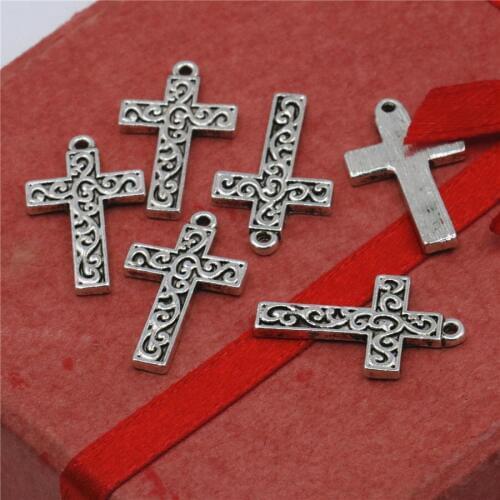 10PCS Accessories Copper Metal Lucky Cross Kaddish DIY Loose Finding Pendant Necklace Alloy Women Jewelry Making Design 14x22mm