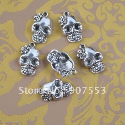 18pcs Tibetan silver flower skull pendant h0355