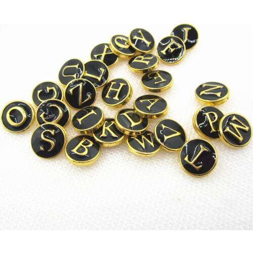 26pcs/lot Gold Black Letters A-Z Alphabet Snap Buttons fit 12mm Ginger Button Snap Bracelet&Bangles DIY Snap Jewelry Charms