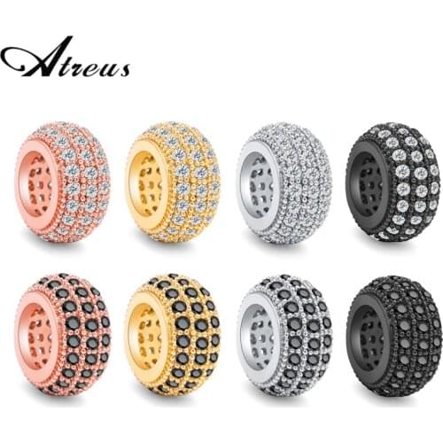 3PCS 10MM Micro Pave White Black Zirconia Round Big Hole Beads Copper Loose Basic Spacer Beads DIY Charms For Jewelry Making