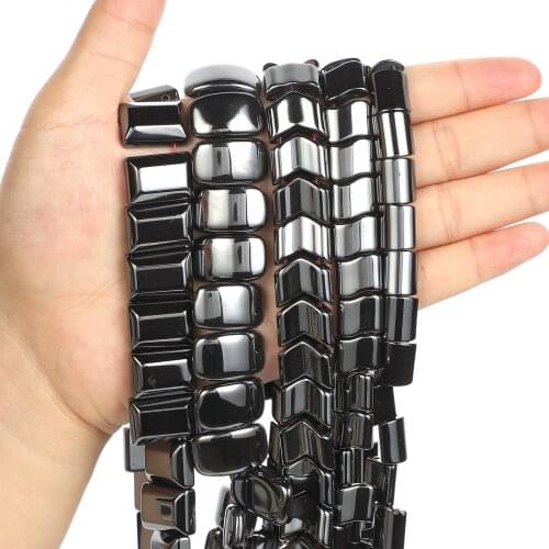 3 Styles Natural Stone Beads Two-Hole Hand Black Hematite Beads Loose For Jewelry Making DIY Bracelet Accessories