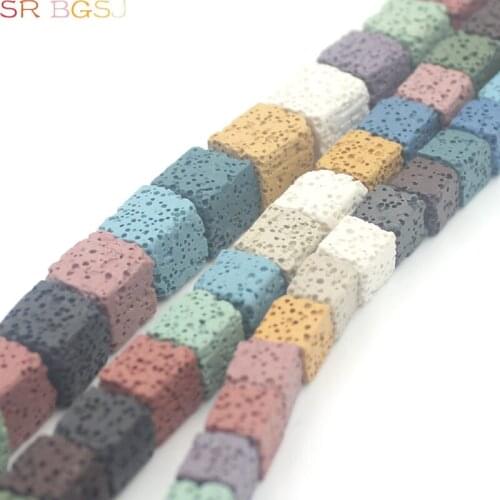 Free Shipping 8mm 10mm 12mm Colorful Cube Lava Beads Volcanic Rock Loose Wholesale DIY Beads 15inch