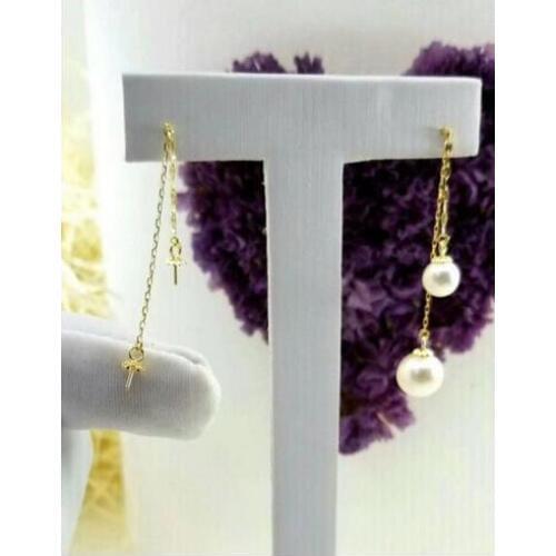 Free shipping>>>>noble jewelry 7-8mm 9-10mm Freshwater white pearl earring 18k