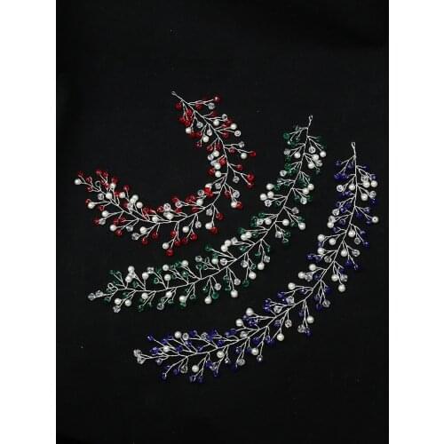 Bohemian Green Blue Red Crystal Headband Pearl Handmade Bride Hair Vine Women Headdress Tiara Wedding Hair Accessory for Party