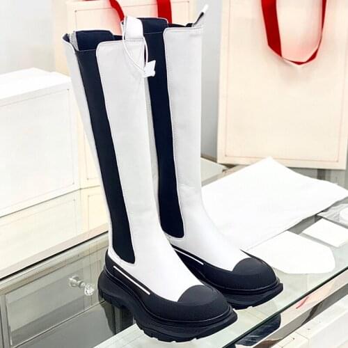 Punk Platform Females Ankle Boots Autumn Winter Cool Non-Slip Thick Bottom Long Motorcycle Boots Slip-On Streetwear Women Shoe