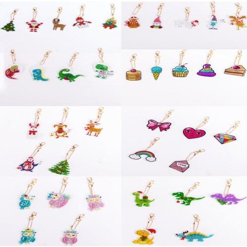 5D Diamond Painting Cartoon Animal Pattern DIY Keychain Diamond Key Pendants Mosaic Cute Bag Decoration Handmade Christmas Gift