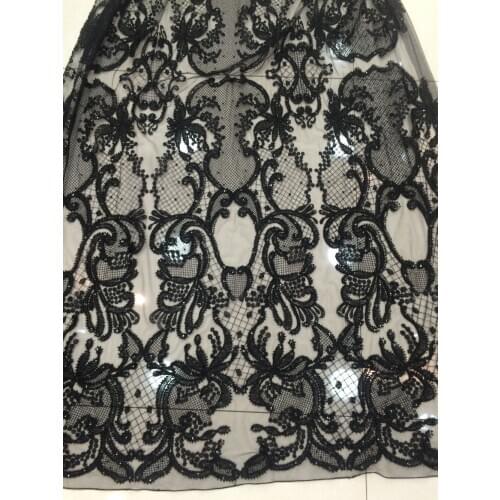 Black New arrival Embroidery net African Lace fabric with beads SYJ-11925 For Wedding clothing Dress High Quality French Lace