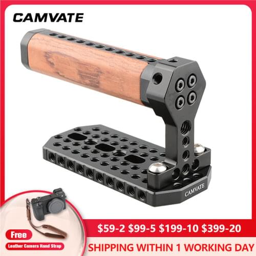 CAMVATE Top Cheese Wooden Handle Grip With Aluminum Alloy Top Cheese Plate & 1/4-20"& 3/8-16" mounting holes for BMD URSA Mini