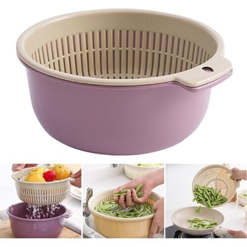 Kitchen Supplies Kitchen Double Drain Basket Fruit Vegetable Washing Strainer Collapsible Drainer kitchen Gadgets AndAccessories