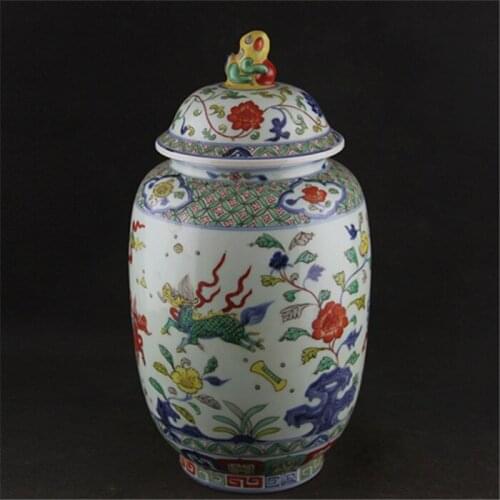 6 Antique MingDynasty porcelain pot,colorful unicorn peony tank,handmade crafts,best collection & adornment,Free shipping