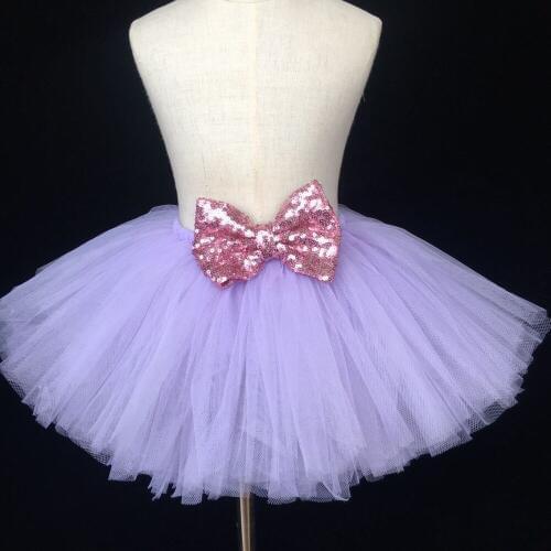 Girls Purple Tutu Skirt Baby Fluffy Tulle Skirt Birthday Party Skirt with Pink Satin Bow Kids Ballet Tutu Children Costume Skirt