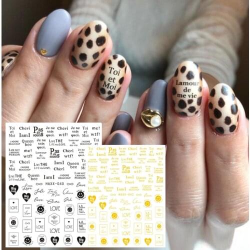 Hanyi series HAXX-40-41-42 newest lToi letter 3d nail art stickers decal template diy nail tool decorations