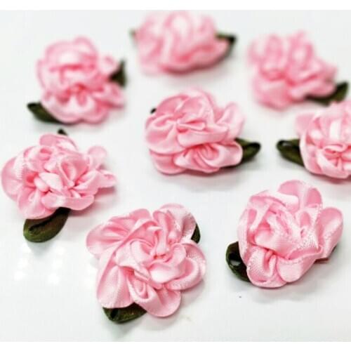 HL 30pcs Pink Ribbon Flowers Handmade Wedding Decoration DIY Appliques Garment Hair Sewing Accessories A982