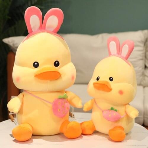 28-70cm Lovely Strawberry Rabbit Ears Duck Plush Stuffed Animal Toy Pillow Decoration Childrens Birthday Gift