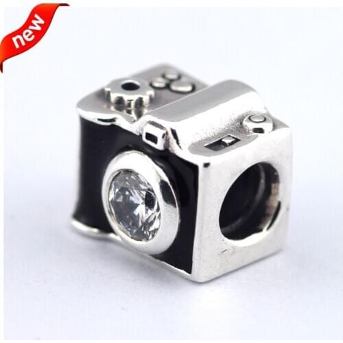 CKK Camera With Black Enamel Charms 925 Sterling Silver Beads Original Jewelry Making Fits For Bracelets