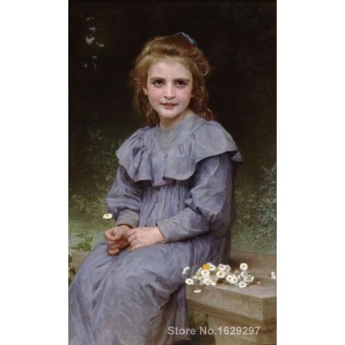Oil Painting portrait Daisies William Adolphe Bouguereau Hand painted High quality
