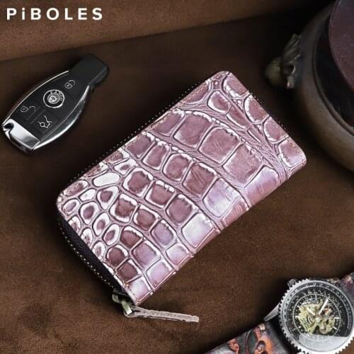 2021 New Genuine Leather Key Wallet Handmade Keychain Holder Pouch Organizer Car Smart Key Ring Card Slot Wallet With Zipper