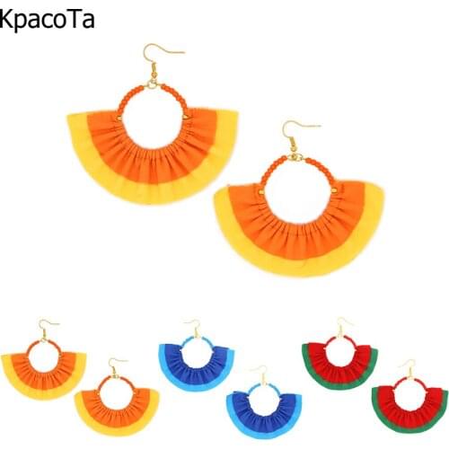 KpacoTa Unique design boho dangle earrings 2020 new Jewelry Fashion colour red green orange bule hoop earring fabric women gift