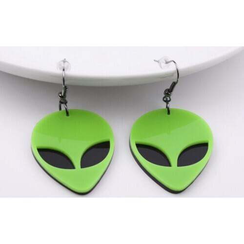 Exaggerated Transparent Fluorescent Green Alien Acrylic Earrings for Women Hollow Out Dangle Earrings Night Club Party Jewelry