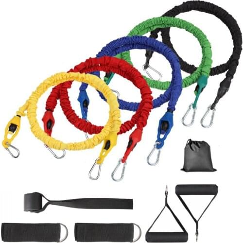 11 PCS Latex Tension Band Set 100 LB With Protective Nylon Sleeves Fitness Elastic Bands For Training Workout Equipment