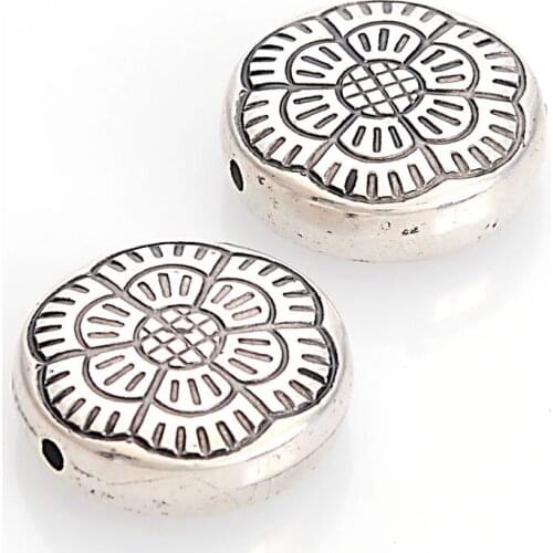 Miasol 20 Pcs Fluted Corrugated Sakura Acrylic Antique Silver Plated CCB Spacers Charms Beads Diy Jewelry Making